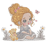 Sweet girl and teddy bear  – 7 Sizes - FineryEmbroidery